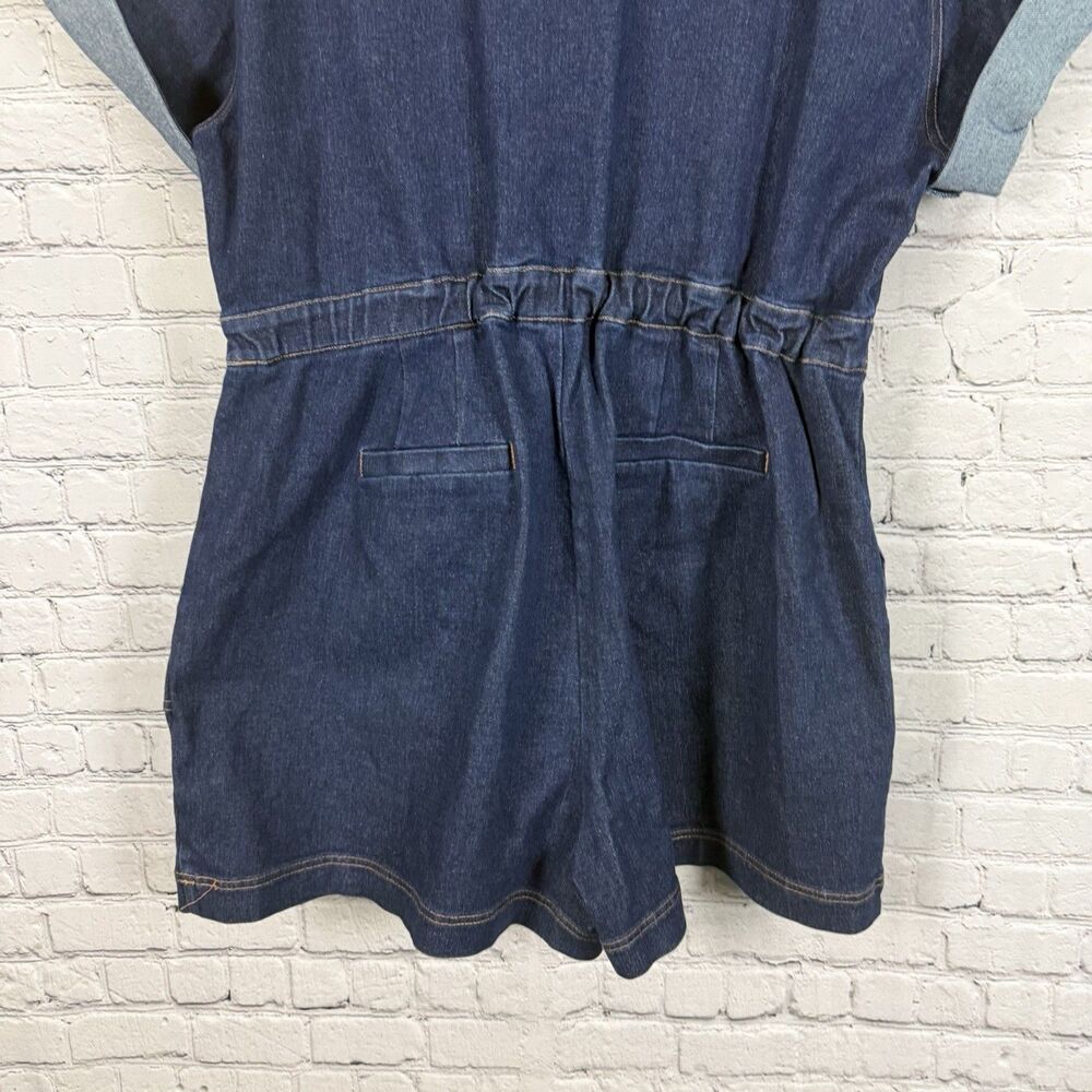 Eloquii Denim Collared Wrap Romper Women Plus Size 20 Dark Blue Utility Chic - Picture 10 of 13